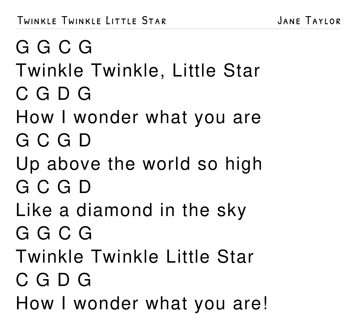 Twinkle Twinkle Chord Chart